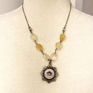 Vintage Lucky Brand Lotus Flower Natural Crystals Stone Necklace